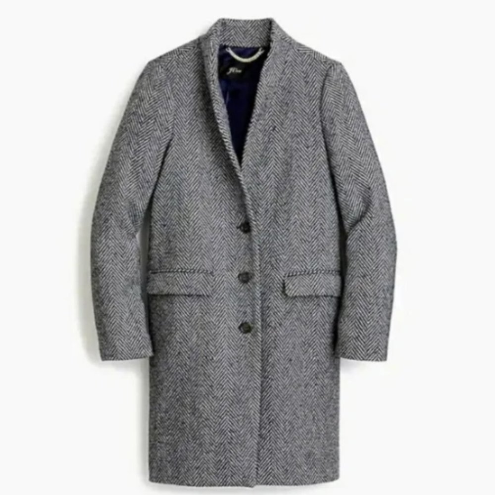 J. Crew Oversized Topcoat In English Herringbone Wool Coat Gray Size 10 Petite